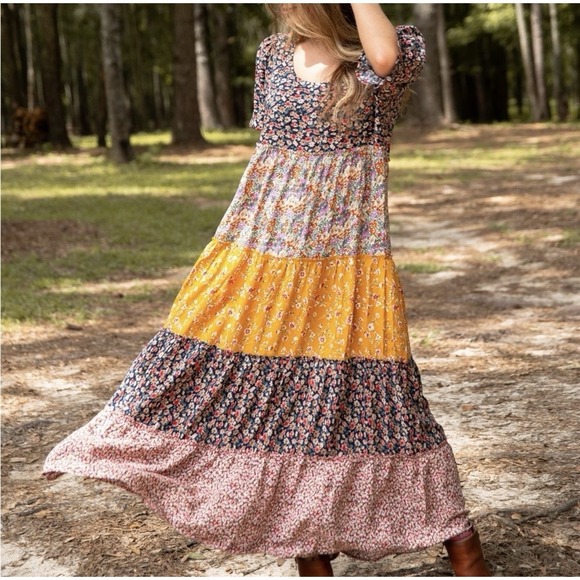 NATURAL LIFE Dresses & Skirts - Natural Life Womens Collette Tiered Boho Maxi Dress Size L Cottagecore Prairie